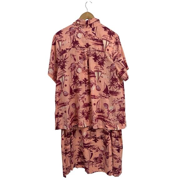 Naturals D & Co Linen Blend Pink Tropical Pro T Skirt Set XL/1X Resort Cruise - Picture 2 of 7